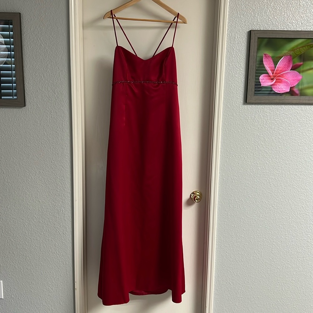 Red Brides Maid dress from David’s Bridal
